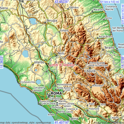 Topographic map of Limiti di Greccio