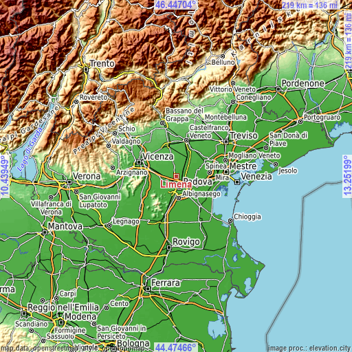 Topographic map of Limena