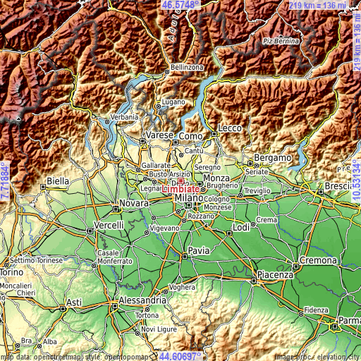 Topographic map of Limbiate