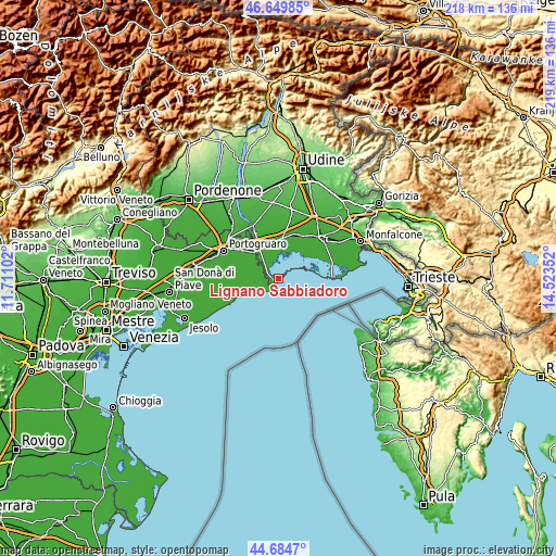 Topographic map of Lignano Sabbiadoro