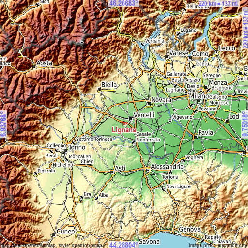 Topographic map of Lignana