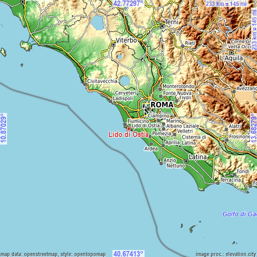 Topographic map of Lido di Ostia