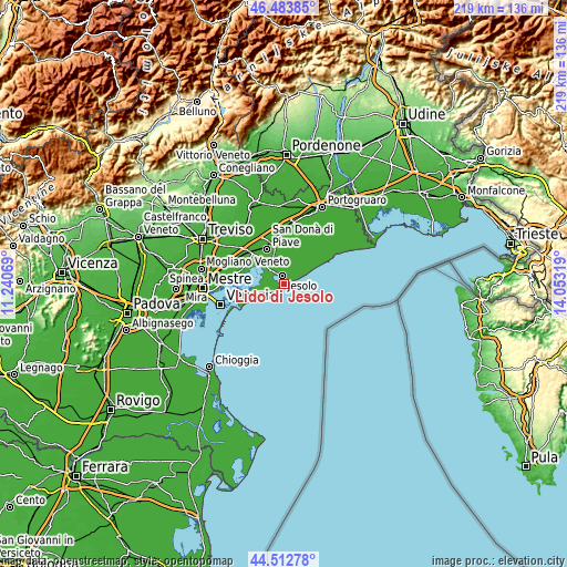 Topographic map of Lido di Jesolo