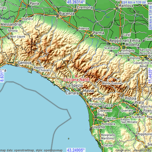 Topographic map of Licciana Nardi