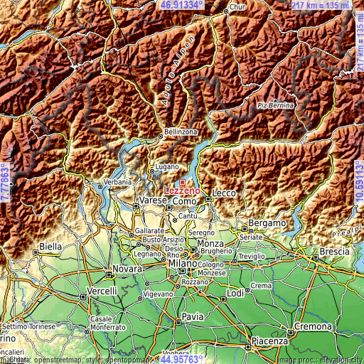 Topographic map of Lezzeno