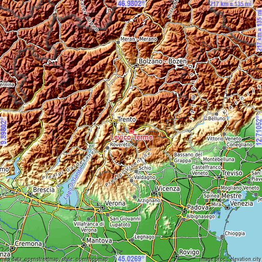 Topographic map of Levico Terme