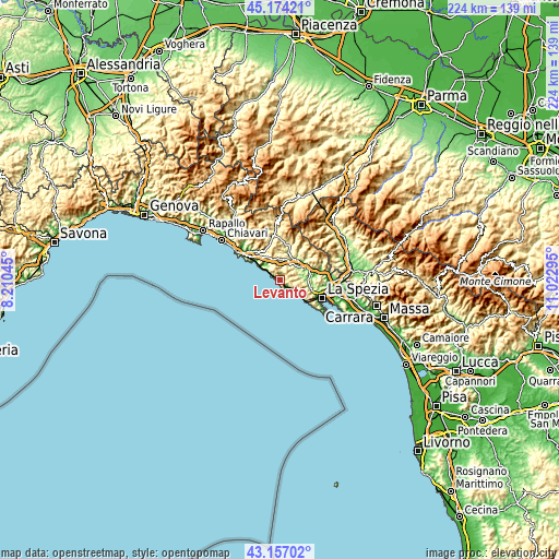 Topographic map of Levanto