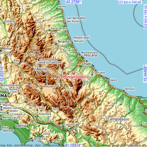 Topographic map of Lettomanoppello