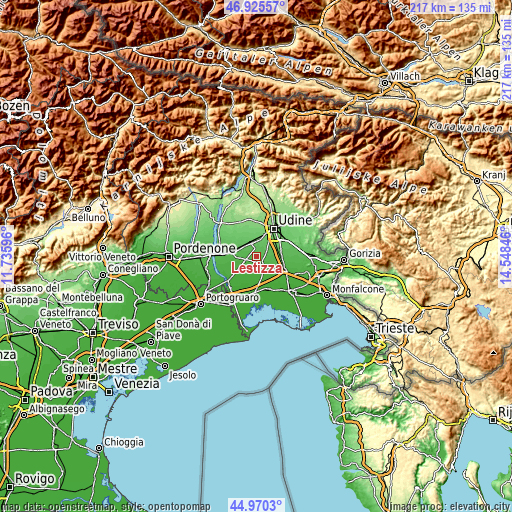 Topographic map of Lestizza