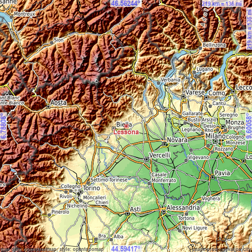 Topographic map of Lessona