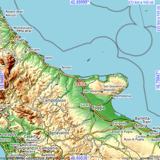 Topographic map of Lesina