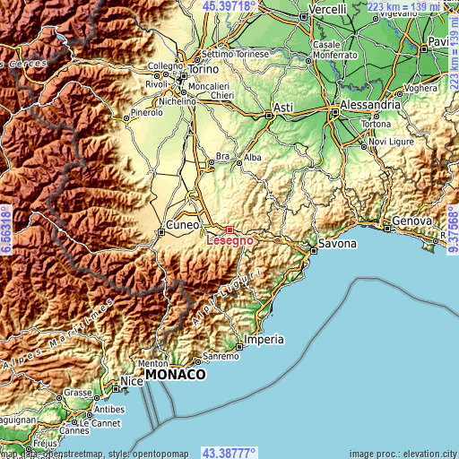 Topographic map of Lesegno