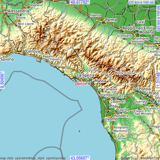 Topographic map of Lerici