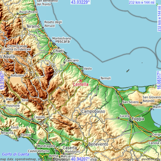 Topographic map of Lentella