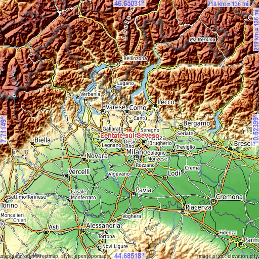 Topographic map of Lentate sul Seveso