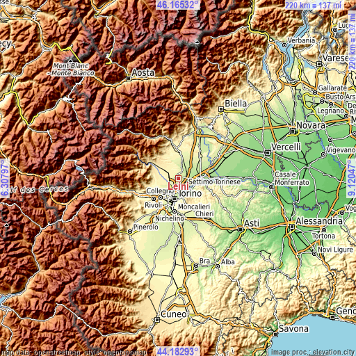 Topographic map of Leini