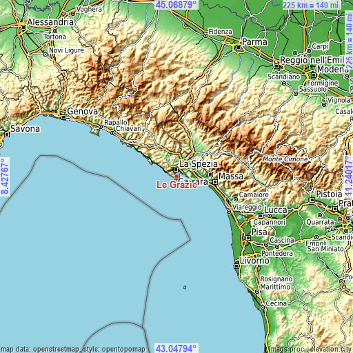 Topographic map of Le Grazie
