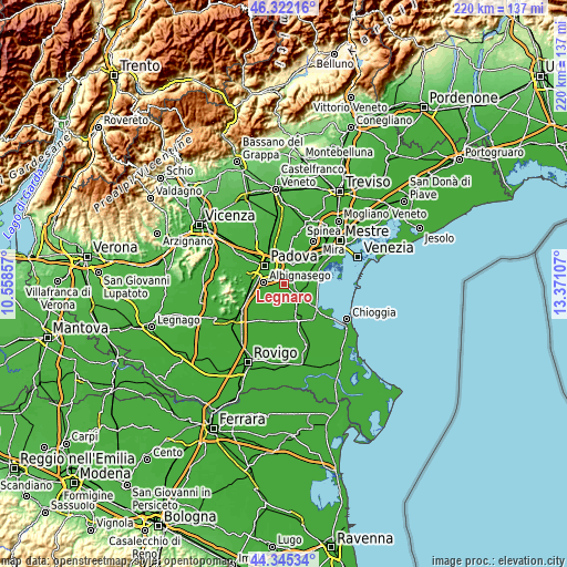 Topographic map of Legnaro