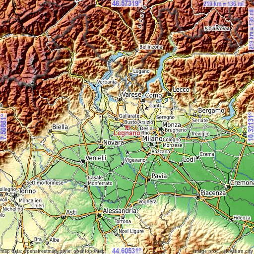 Topographic map of Legnano