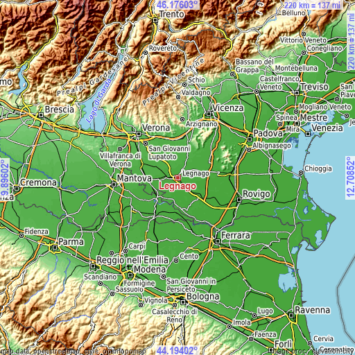 Topographic map of Legnago