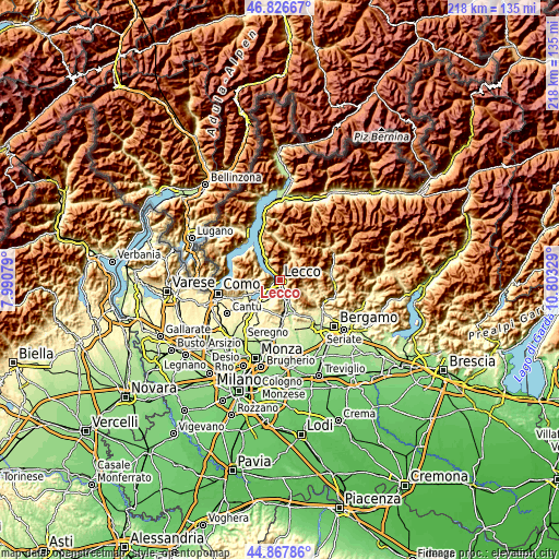 Topographic map of Lecco