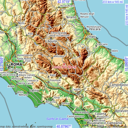 Topographic map of Lecce Nei Marsi