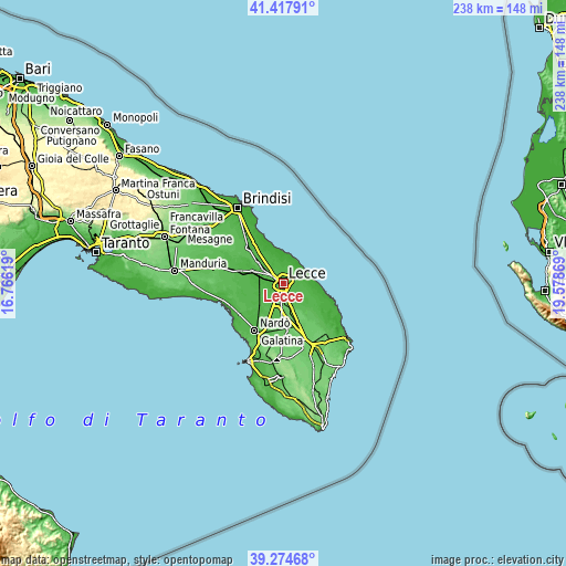 Topographic map of Lecce