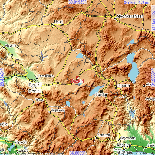 Topographic map of Dazkırı