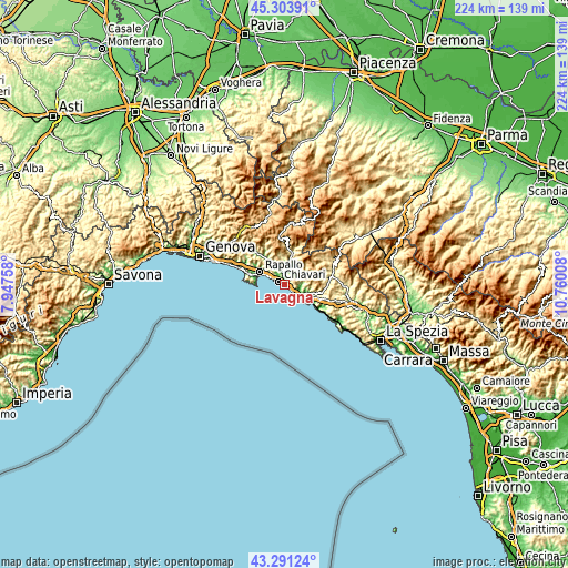 Topographic map of Lavagna