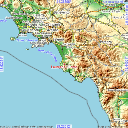 Topographic map of Laureana Cilento