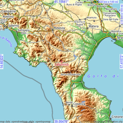 Topographic map of Latronico