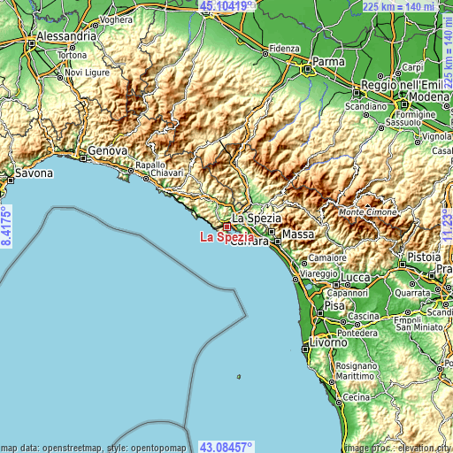 Topographic map of La Spezia