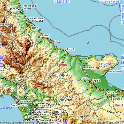 Topographic map of Larino