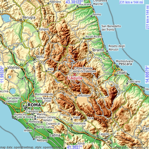 Topographic map of L'Aquila