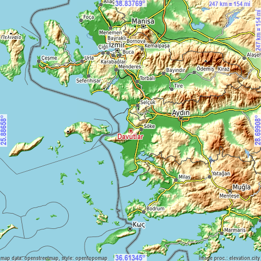 Topographic map of Davutlar