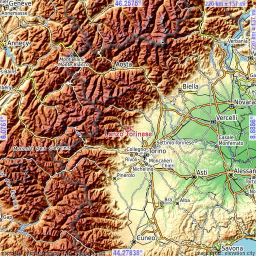 Topographic map of Lanzo Torinese