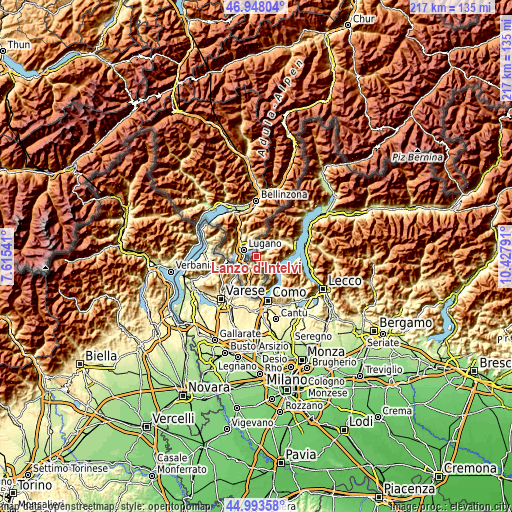 Topographic map of Lanzo d'Intelvi