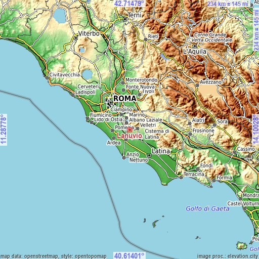 Topographic map of Lanuvio