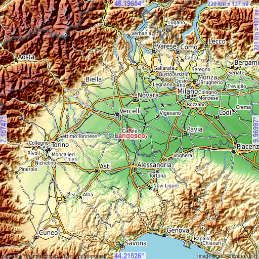 Topographic map of Langosco