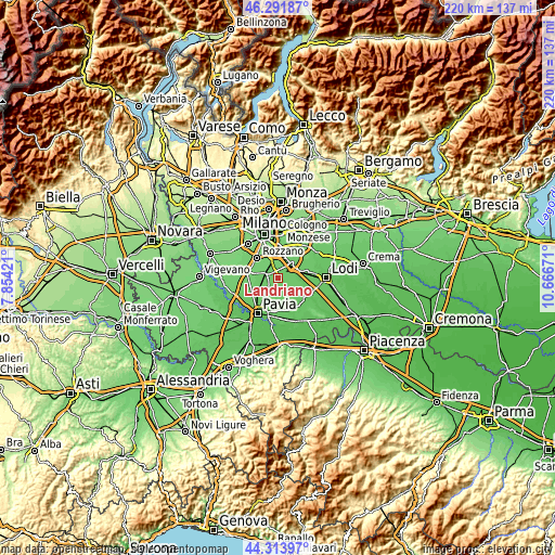 Topographic map of Landriano