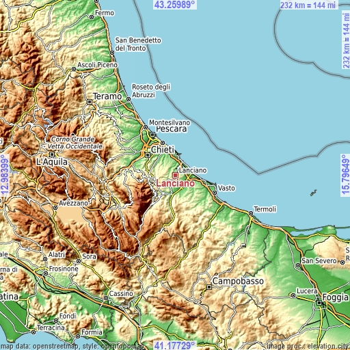 Topographic map of Lanciano