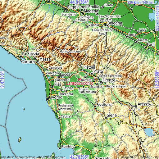 Topographic map of Lamporecchio