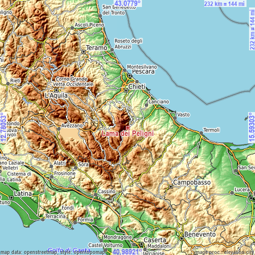 Topographic map of Lama dei Peligni