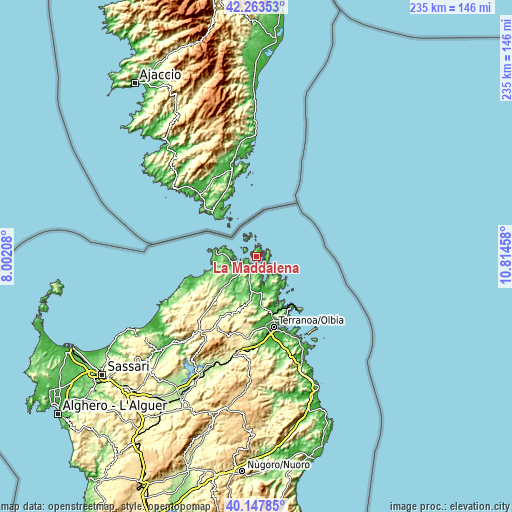 Topographic map of La Maddalena