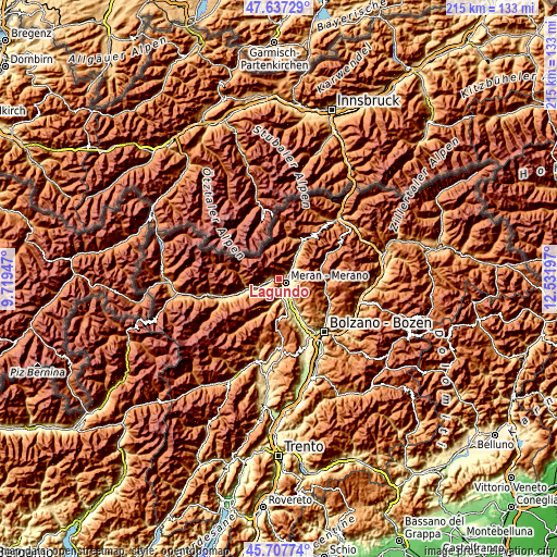 Topographic map of Lagundo