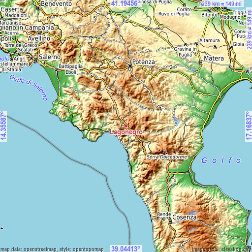 Topographic map of Lagonegro