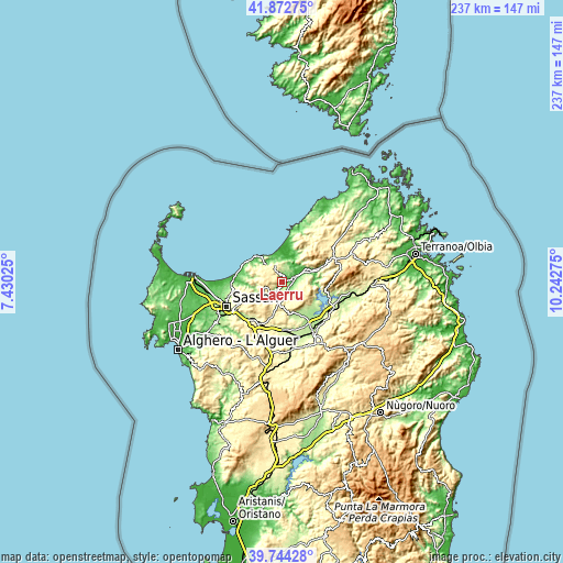 Topographic map of Laerru