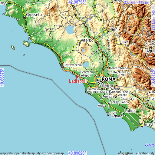 Topographic map of Ladispoli