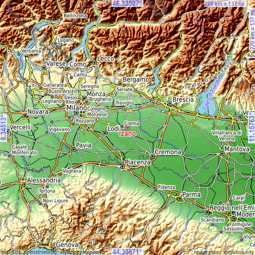 Topographic map of Izano