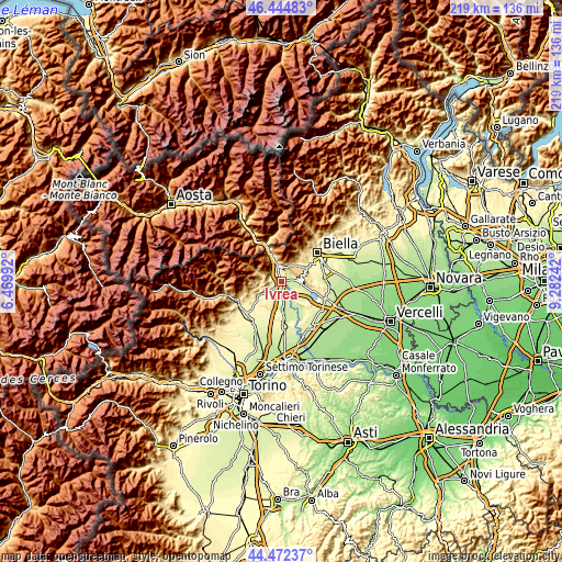 Topographic map of Ivrea